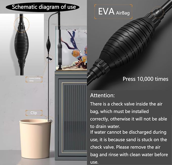 Carefree Fish Aquarium Gravel Vacuum Sand Cleaner with 6Ft Pipe Fish Tank Water Changer Adjustable Length ABS(for 8~30Gal Tank)
