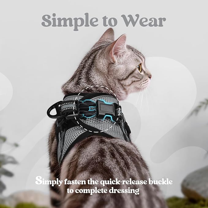 rabbitgoo Cat Harness and Leash Set for Walking Escape Proof, Adjustable Soft Kittens Vest with Reflective Strip for Cats, Comfortable Outdoor Vest, Grey, S