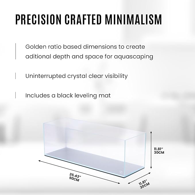 UNS Ultra Clear Rimless Tank - 21.3GAL | 81L - 35.43x11.81x11.81 | 90x30x30 CM, 8mm Glass Thickness, Leveling Mat Included - Low Iron, High Clarity Fish Tank w/ 45° Mitered Edge - [90L]