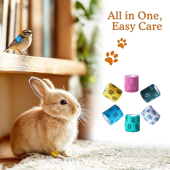 Self Adhesive Bandage Wrap, Cohesive Tape for Grip Wrap & Handle Support, Paw Design, 6 Rolls, 2 Inch, Blue Lagoon