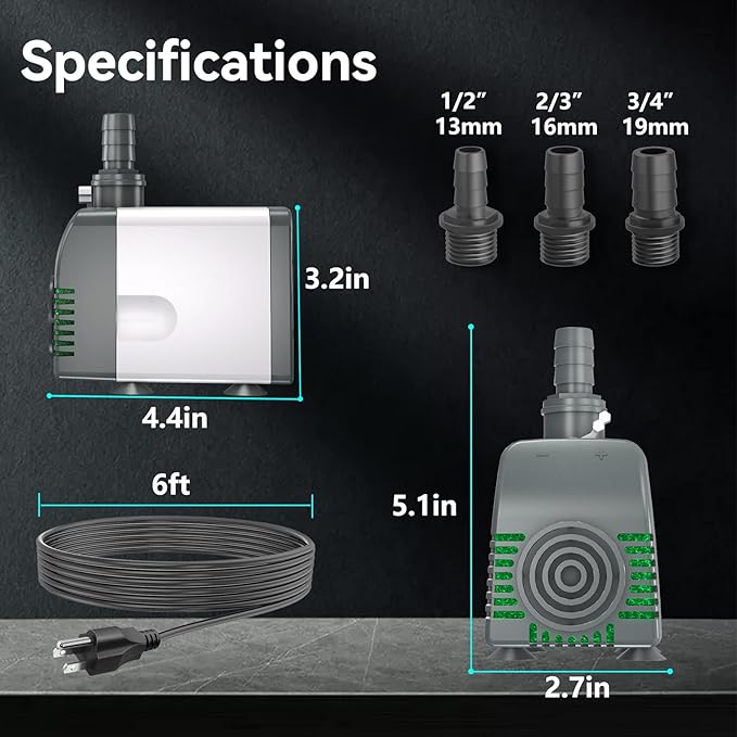 Knifel 540GPH Submersible Water Pump - Fountain pumps with Auto Shut Off, Adjustable Flow & Ultra-Quiet for Fountains, Ponds, Aquariums, Fish Tank and More