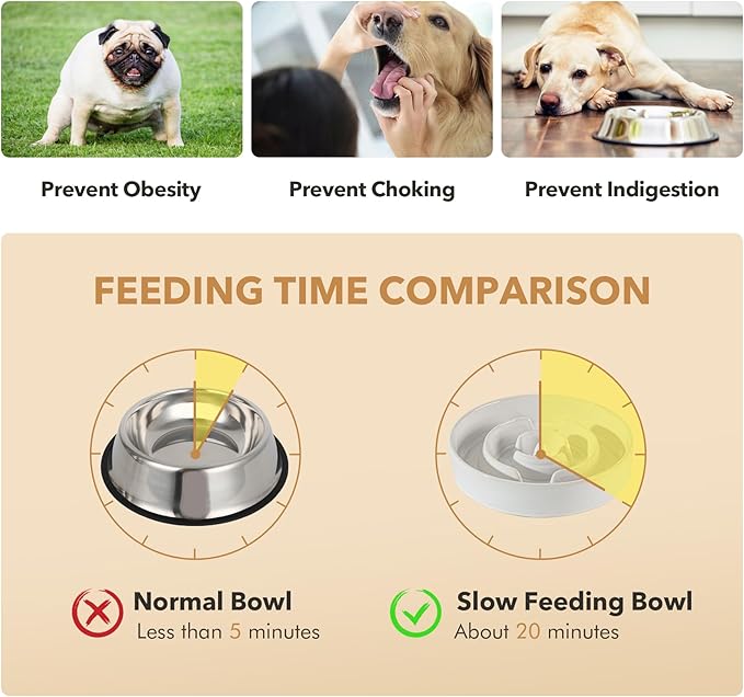 Havniva Elevated Slow Feeder Dog Bowls, 3.2 Cups/9.5 inch Slow Feeders + 8.2 inch Ceramic Dog Food & Water Bowls Set with Acacia Wood Stand Puzzle Bowls for Fast Eater, Large Dogs Anti-Choking