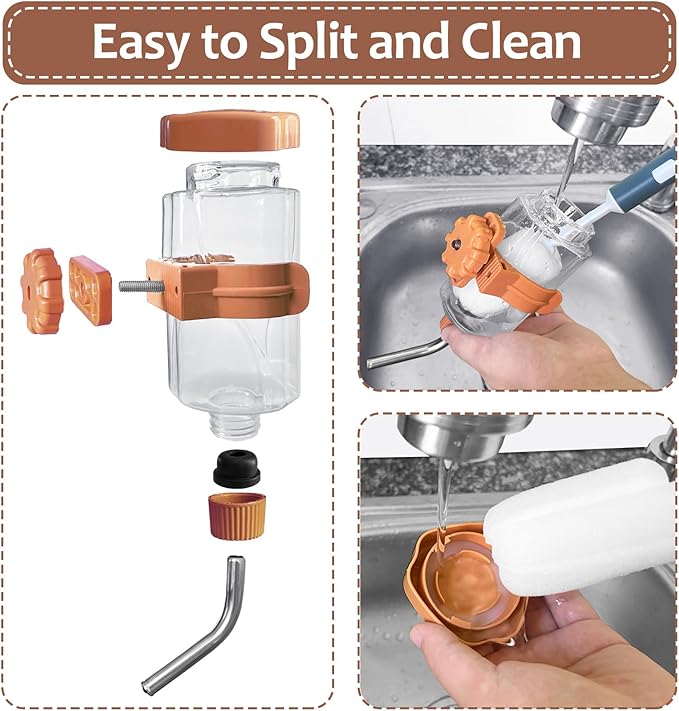 LOS ANDES 12oz No-Drip Water Bottle/Feeder for Guinea Pigs/Hamsters/Bunnies/Ferrets/Squirrel/Hedgehog/Other Small Pets, Cage Water Dispenser for Small Dogs/Cats, 355ml, Orange