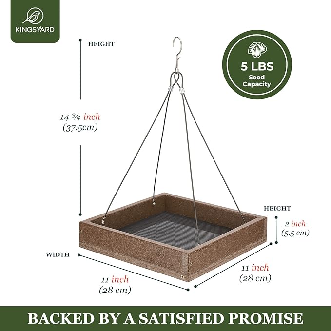 Kingsyard 2 Pack Platform Bird Feeder Tray for Outdoor Hanging - Durable Recycled Plastic & Metal Mesh, Large 3.5 lbs Capacity, Ideal for Attracting Large Birds, Brown