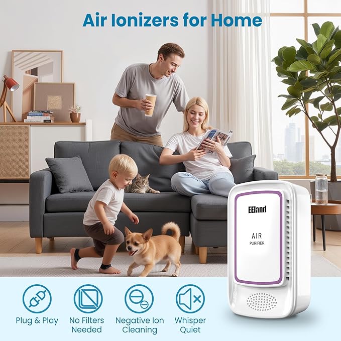 Plug In Air Purifier for Home Pets, Ionic Air Ionizers & Pet Odor Eliminator, Litter Box Deodorizer for Cats, Compact Filterless Air Freshener for Kitchen, Bedroom, Small Room, Ozone Free, 1-Pack