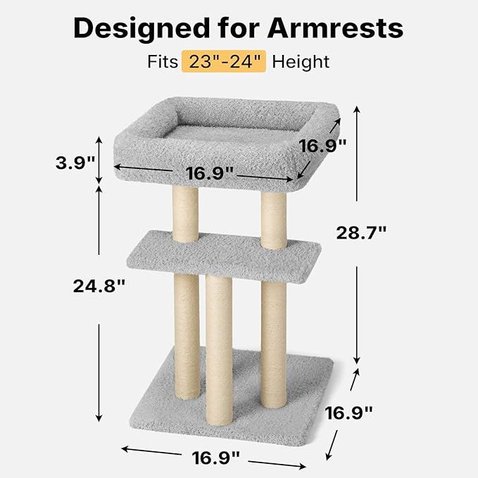 Veehoo Couch Corner Protector for Cats, Couch Corner Cat Scratcher with Tall Cats Bed, Cat Window Perch with Climbing Posts, Size S Fits 23"–24" High Sofa Armrest