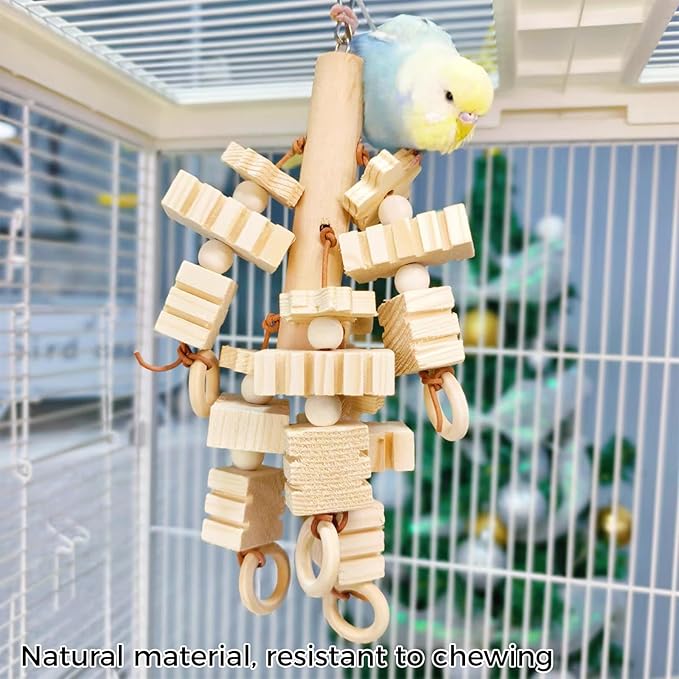 Parrot Chewing Wooden Blocks Bird Chew Activity for Medium and Large Parrots - Natural Wooden Bird Toys for Parakeet, Conures, Cockatiels, African Greys, Cockatoos, Amazon Parrots, Quakers