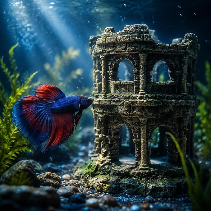 Antique Roman Column Ruins European Castle Aquarium Hideout & Fish Tank Decor: Roman Ruins & Aquarium Decor, Greek Aquarium Decor, Centerpiece, Hand Painted Decor, Cave Rocks (Roman Column Round)