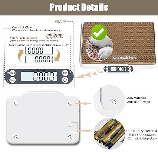 Pet Scale for Cats and Puppy,Baby Weighing Scale,Digital Scale with 2 Tray and Cat Scratcher,Up to 66 Lbs,Multiple Weighing Scale for Small Animals,Cats, Dogs