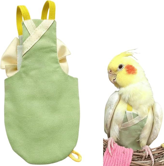 Bird Flight Suits Diapers, Parrot Flight Suits Diapers for Quaker Parakeets Cockatiels Conures Macaw African Grey, Bird Diaper, Parrot Clothes (Green B,L)