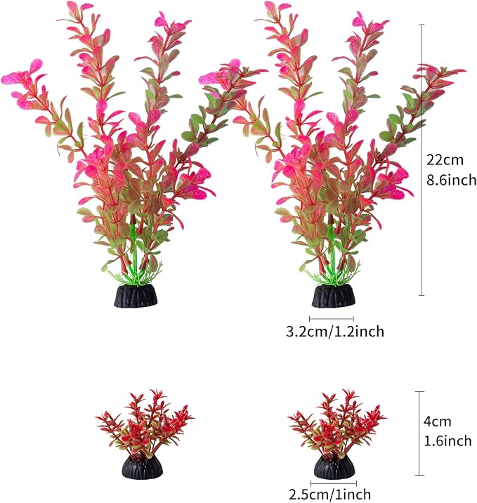 25 Pack Artificial Aquarium Plants, Plastic Small Fish Tank Plants | Small Size 4 inch Approximate Height Fish Tank Decorations Home Décor Plastic Red