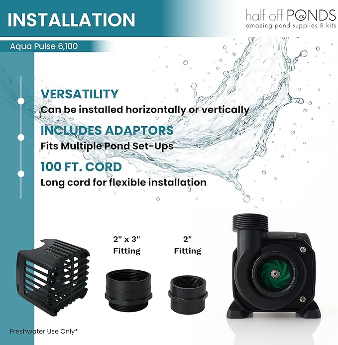 HALF OFF PONDS Submersible Water Pump, 6,100 GPH Pond Pump with 100FT Power Cord and 24FT Max Head, 354W Ultra Quiet Energy Efficient Pump for Koi Pond, Fountain, Waterfall, Water Garden, Skimmer