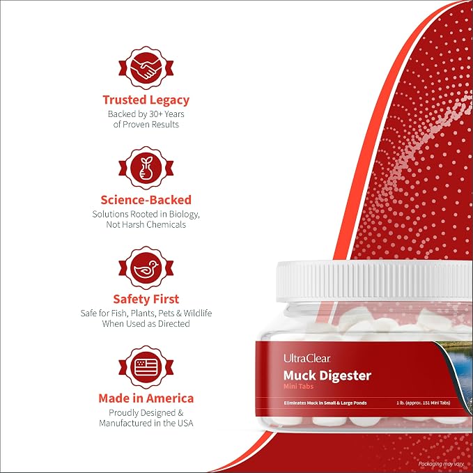 Pond Muck Reducer | Just 3 Tablets Treats 1,000 Gallons | 151 Concentrated Beneficial Bacteria Tabs for Koi Ponds, Fountains & Water Gardens | Reduces Sludge & Odor | Safe for Fish & Wildlife