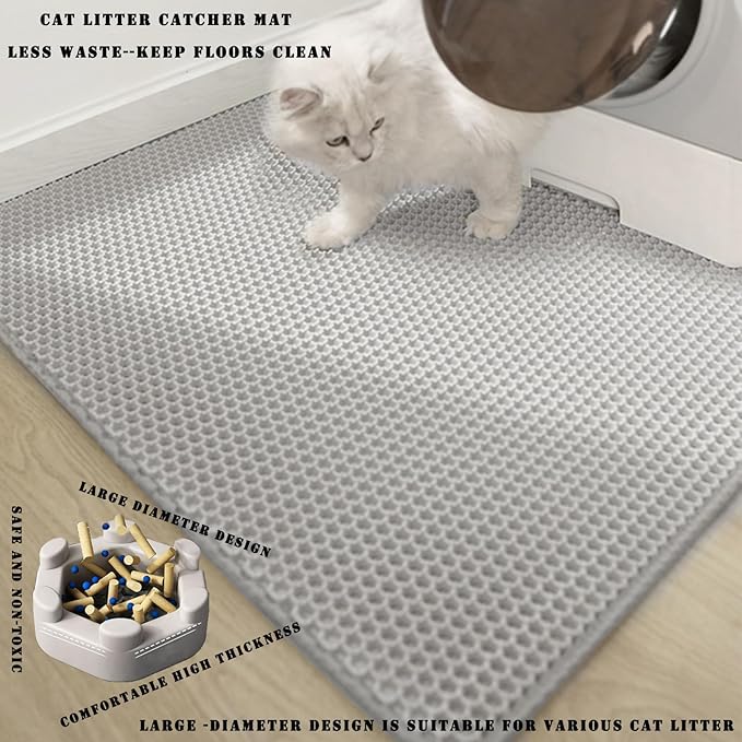 HCY&WLD Cat Litter Mat, 45x26 Inch Extra Large&Long Double Layer Cat Litter Box Mat, EVA Non-Slip, Waterproof Urine Proof Cat Litter Catcher Mat, Easy Clean Scatter Control (45x26 Inch, Khaki)