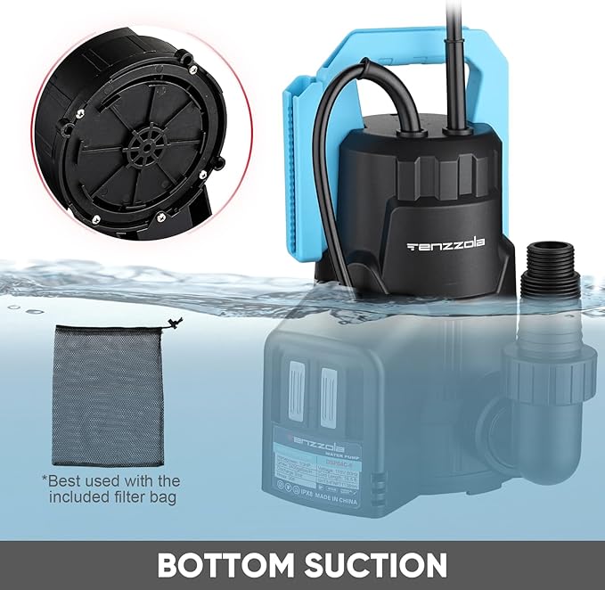 Sump Pump Submersible Utility Water Pump Thermoplastic Portable Electric Water Removal Transfer Pump with 16.4FT Cord for Swimming Pool Basement Garden Pond Tubs Draining, 1/3 HP Auto 2400GPH