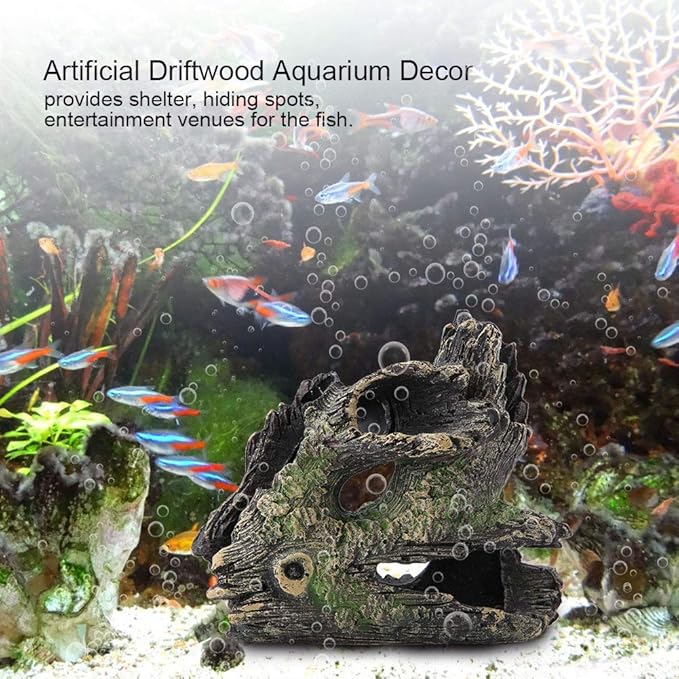 Tyenaza Trunk Aquarium, Aquarium Driftwood Ornaments Resin Wood Trunk Fish Tank Decoration Betta Fish Hideout Caves Decorations for Turtles, Reptiles