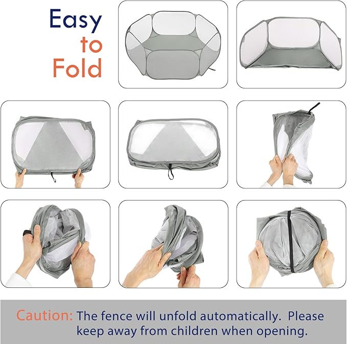 Pawaboo Small Animals Playpen, Waterproof Small Pet Cage Tent with Strong Steel Wire Frame, Portable Outdoor Yard Fence for Chick/Kitten/Puppy/Guinea Pig/Rabbits/Hamster/Chinchillas, Gray