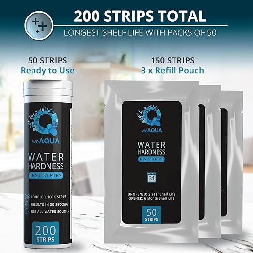WeAQUA DoubleCheck Water Hardness Test Kit 200 Strips with Sample Cup - Hard Water Testing Strips (0-25 gpg / 0-425 ppm)