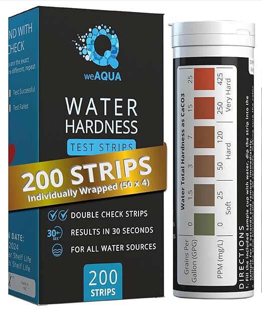 WeAQUA DoubleCheck Water Hardness Test Kit 200 Strips with Sample Cup - Hard Water Testing Strips (0-25 gpg / 0-425 ppm)