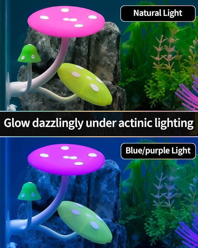 Uniclife Betta Mushroom Hammock Soft Aquarium Rest Bed Fish Breeding Playing Pad with Suction Cup Silicone Ornament Decoration Colorful Lifelike Decor for Fish Tank Landscape, 2 Pack