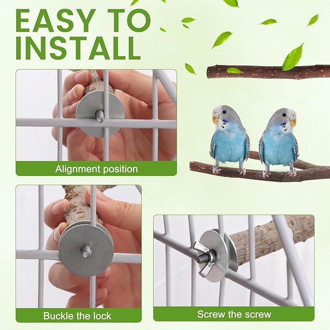 9PCS Apple Wood Bird Perches, Natural Parrot Stand & Chewing Toy with Multi-Branch, Straight Perch Stand, Platform & Climbing Rope, Cage Accessories for Parakeets, Cockatiels, Budgies