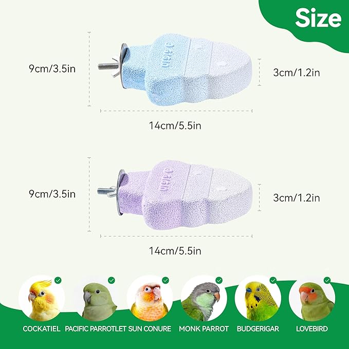 2 Pack Bird Beak Grinding Stone, Parrot Perch for Cage Volcanic Rock Mineral Bird Perch, Parrot Cage Accessories for Parakeets Budgies Cockatiels, Lovebirds Small to Medium Birds