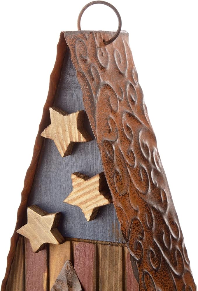 Glitzhome Bird House for Outdoors, 12.5 Inch Wooden Bird House Patriotic USA Distressed Hanging Birdhouses for Bluebird Cedar Wren Chickadee Sparrow Bird Nest Box for Garden Patio