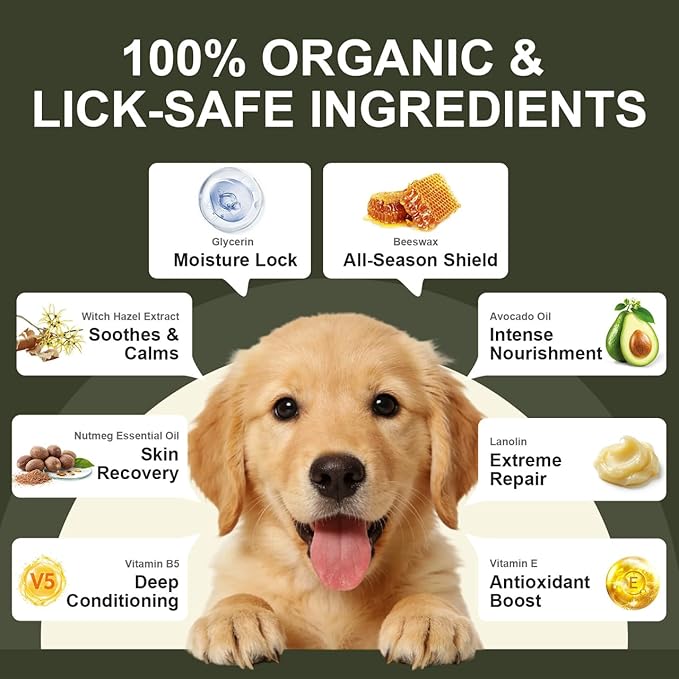 Paw and Nose Balm Stick for Dogs Cats Horse Lick-Safe Roll-On | Natural Moisturizer with Avocado Oil and Vitamin B5 | Paw Protector for Hot Pavement & Ice Melt 30ml