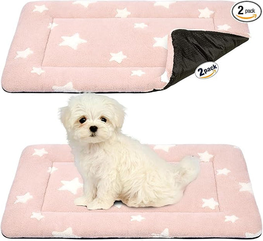 Mora Pets Dog Crate Pad Crate Bed Mat Small Dog Bed Washable Cute Star Pet Kennel Bed for Dog Cage Ultra Soft Flat Puppy Cat Kitten Pillow for Sleeping Anti-Slip Pink 24 x 18 inch 2 Pack
