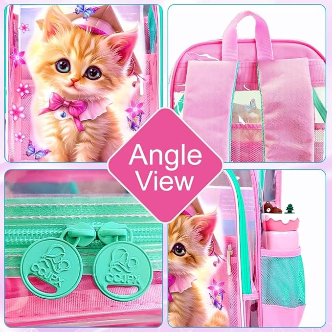 Clear Backpack for Girls and Boys, Kids Transparent Bookbag, 3PCS Cute See Through School Bag for Elementary Prechool