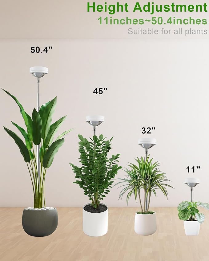 Plant Grow Light, LED Growing Light Full Spectrum for Indoor Plants,White Magnifying Glass Plant Lights,Height Adjustable, Automatic Timer, 5V Low Safe Voltage,Idea for Large