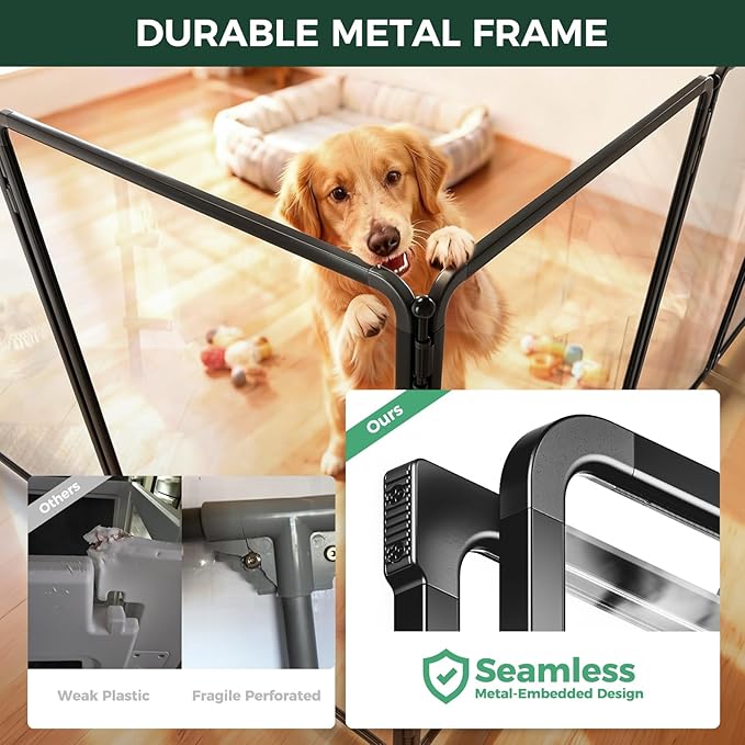 FXW AuraSpace Pro Acrylic & Wire Mesh Indoor Dog Playpen, 40" Height 10 Panels Metal Dog Pen for Medium and Large Dogs, Black│Patented