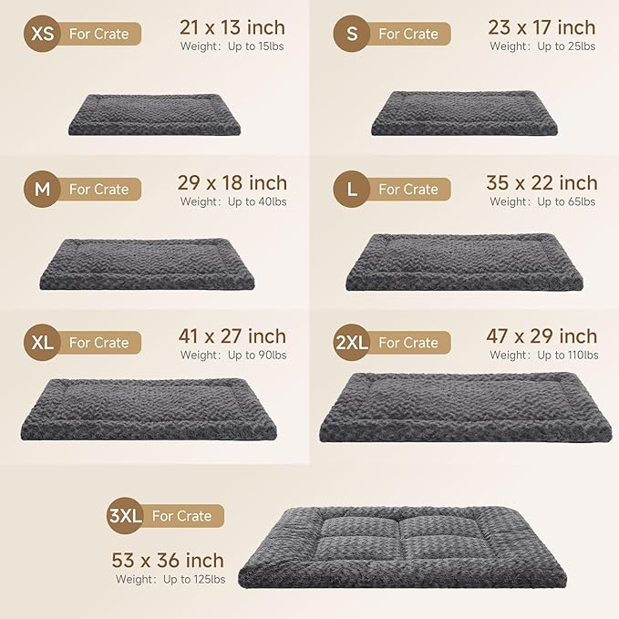 Washable Dog Bed Mat Crate Pad Soft Fluffy Pet Kennel Beds Dog Sleeping Mattress for Large Jumbo Medium Small Dogs, 48 x 30 Inch, Brown