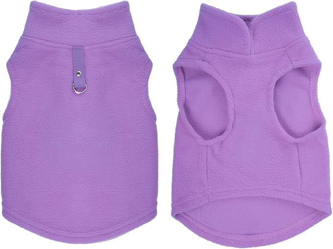 Rbenxia 1 Piece Dog Sweater with Leash Ring Soft Fleece Vest Dog Pullover Warm Jacket Pet Dogs Clothes Winter Dogs Outfits for Small Puppy Cat Pets (Purple, Small)