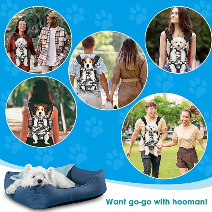 Dog Backpack Carrier, Front Pocket for Essentials, Pet Sling Front Backpacks for Small Medium Dogs 7-11 Lbs, Legs Out, Adjustable Wearable Puppy Chest Travel Bag, Easy-Fit for Hiking/Walking/Camping