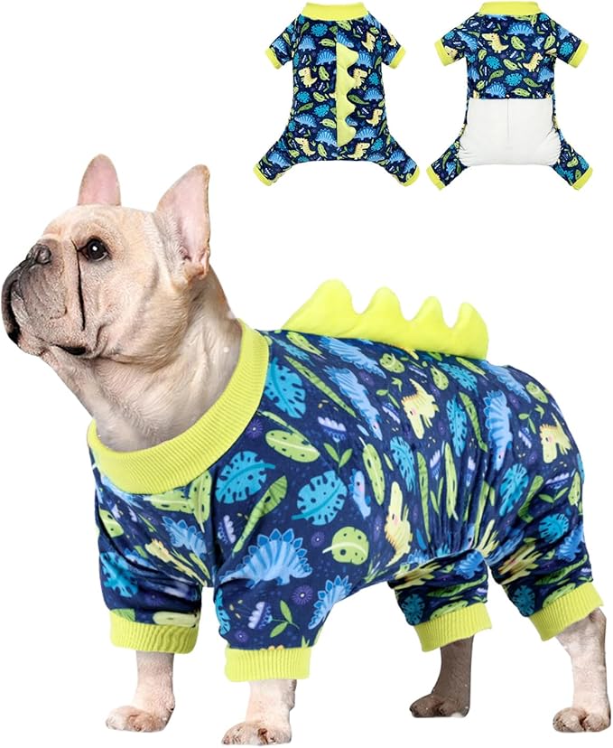 CuteBone Dinosaur Costume Dog Pajamas, Stretchy Spandex Crystal Velvet Sleepwear Coat for Small Dogs, Soft & Warm Pet Outfit Clothes for Cold Weather, Cozy Pullover Design COSP10L