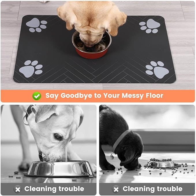 Pet Feeding Mat-Absorbent Pet Placemat for Food and Water Bowl, with Waterproof Rubber Backing, Quick Dry Water Dispenser Mat for Dog and Cat (24"x16", Red)