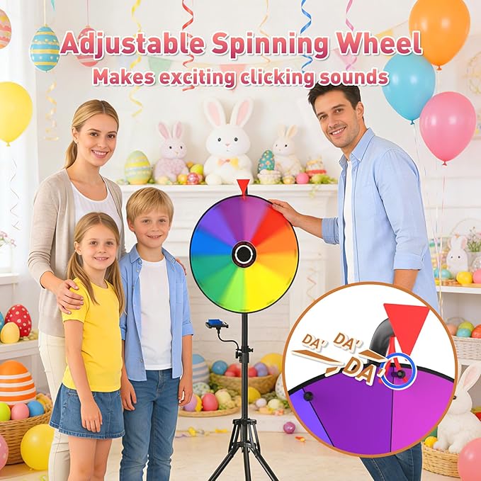 GSOW 20-Inch Spinning Prize Wheel, Adjustable 47"-61" Height Spin Game Storable Wheel with Stand, 12 Colors Wheel of Fortune for Carnival, Party, Classroom, Trade Show, Carnival Events
