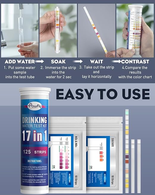 Pawfly 21 in 1 Drinking Water Test Kit, 125 Strips for Tap Water Well Swimming Pool Aquarium Spa, Home Water Quality Test Strips for pH Hardness Chlorine Lead Iron Copper Nitrate Fluoride & More