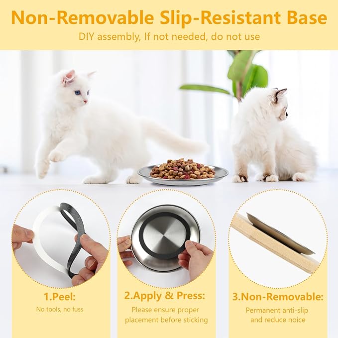 3 PCS Stainless Steel Cat Food Bowl Dish, 6.7" Shallow Flat Wide Cat Plates for Wet Food, Relief Whisker Fatigue, Removable Non-Slip Silicone Base, Replacement for Feeding Small Pet Kitten