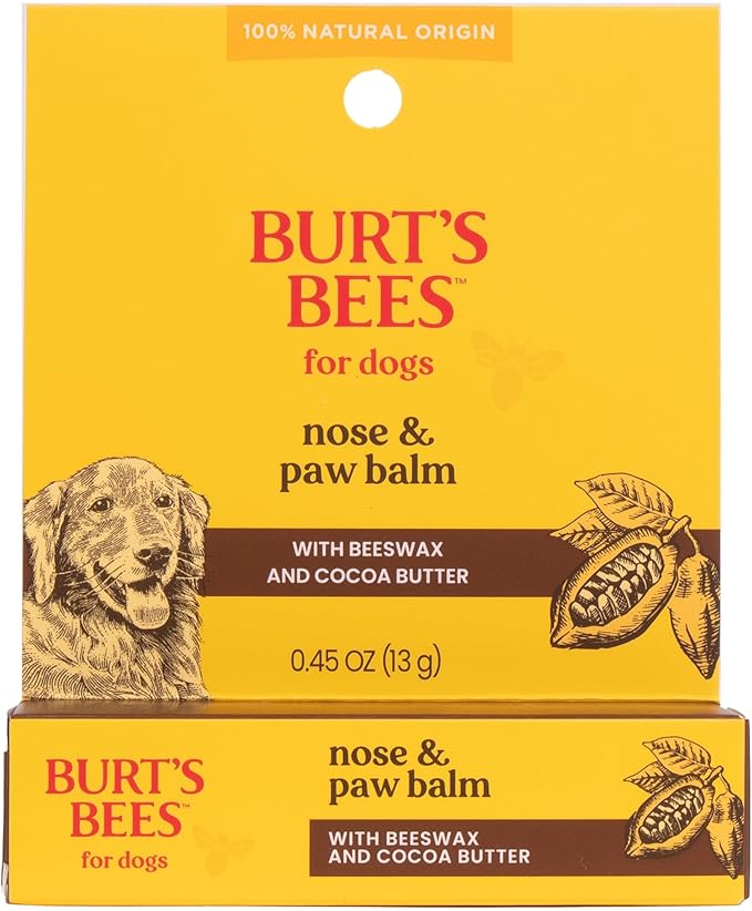 Burt's Bees for Pets Nose and Paw Balm with Beeswax & Cocoa Butter, 100% Natural Origin Dog Paw Pad Balm for Dry Cracked Paws & Noses, pH Balanced, Paraben & Sulfate Free, Made in the USA, 0.45 Oz