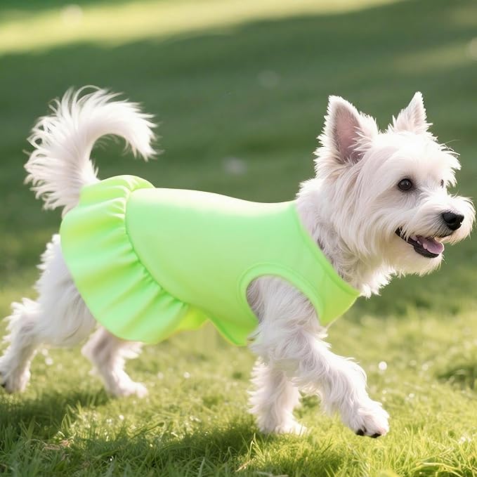 2 Pcs Dog Dresses Cat Skirt Solid Color Dog Clothes Summer Sleeveless Puppy Girl Clothes for Small Pet Dogs Cats (Yellow,Green, Medium)