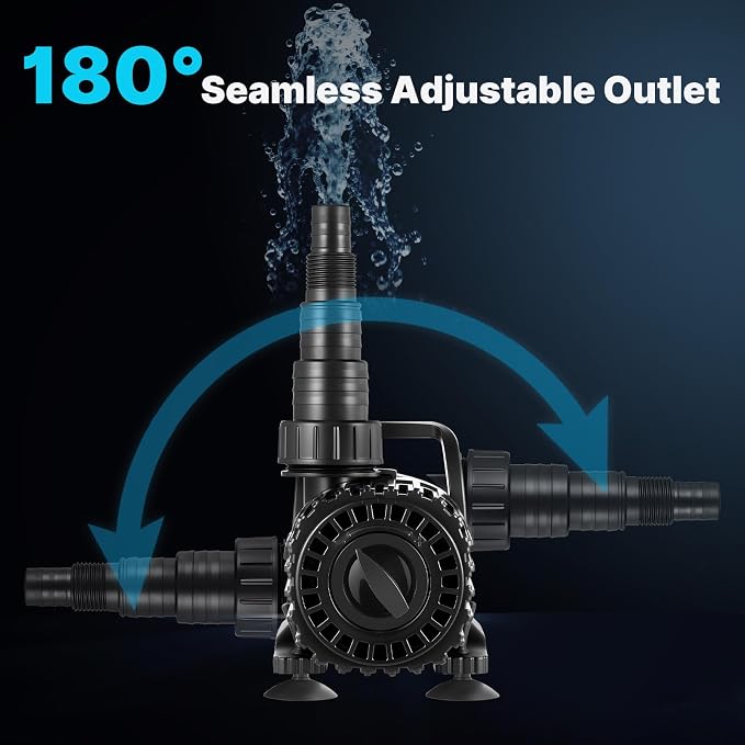 150W Pond Pump, Adjustable Flow 800-2700 GPH &18 FT Lift | Submersible Water Pump for Pond Fountain & Waterfall, 180° Rotatable Outlet, Filter Bag & 20FT Cord, Ultra-Quiet, UL Listed