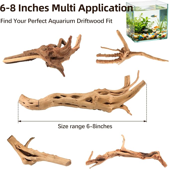 Vmiapxo miapxo 5-Pack Natural Driftwood, Sinkable Spider Wood (6''-8'') | Assorted Shapes Drift Wood, Aquarium Decor, Reptile Terrarium & Fish Tank Wood Branches Decoration