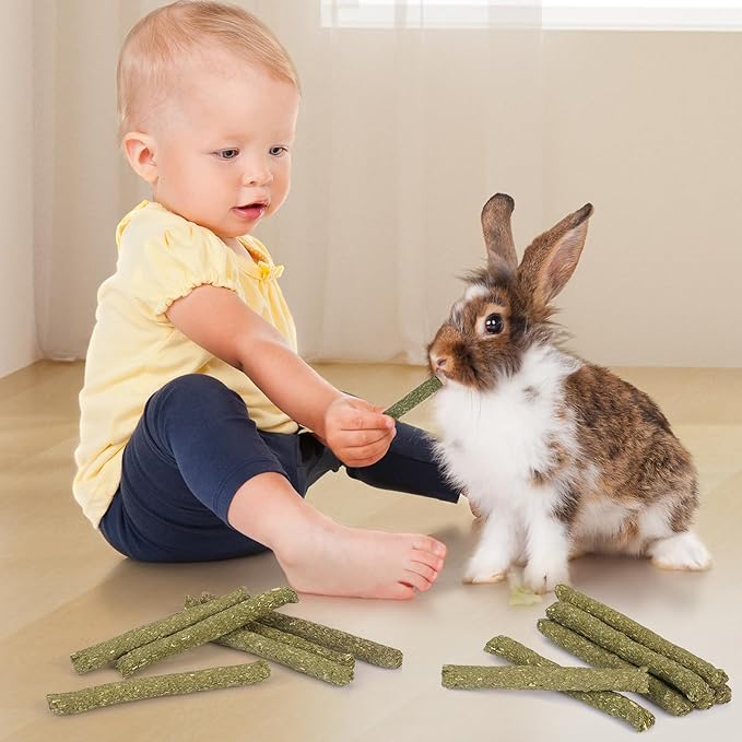 VESPRO 52Pcs Rabbit Chew Sticks, Guinea Pig Toys, Natural Timothy Grass Molar Teeth Stick, Guinea Pig Timothy Hay, Chew Toys for Bunny, Rabbits, Hamsters, Small Animals Treats