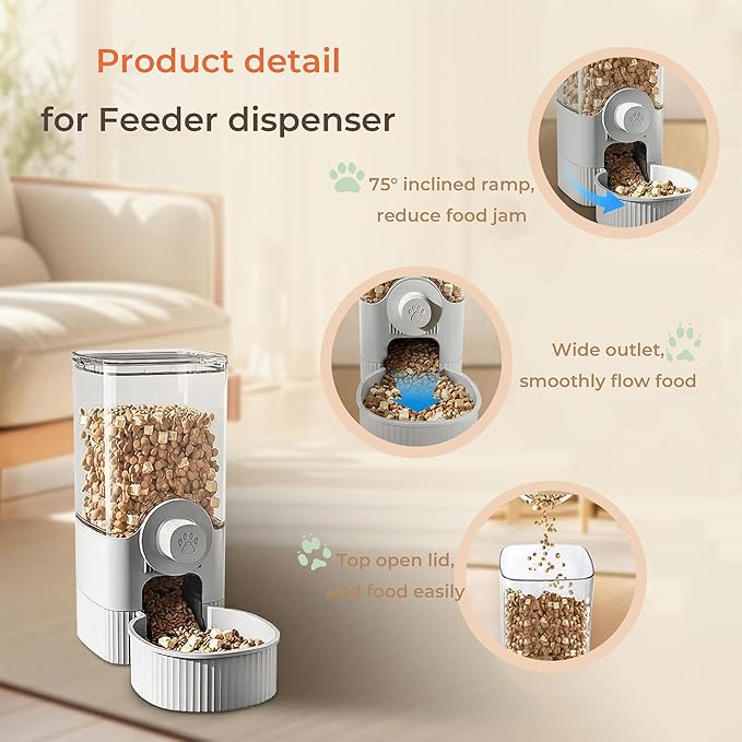 Auto Gravity Food Dispenser for Cage Hanging, 41OZ Capacity Hanging Automatic Pet Cage Feeder, Food Bowl for Cats Dogs Rabbit Ferret Chinchilla Bird Hedgehog Guinea Pig (Grey)
