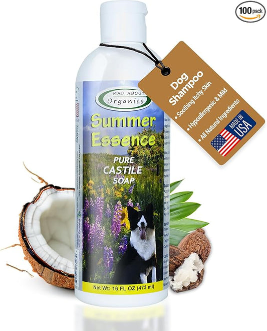 Summer Essence Dog Shampoo - Pure Castile Soap with Botanical Fruit & Flower Oils, Gentle Formula for Delicate Skin, Mild and Calming for Dogs from 4 Weeks & Older, 16 oz