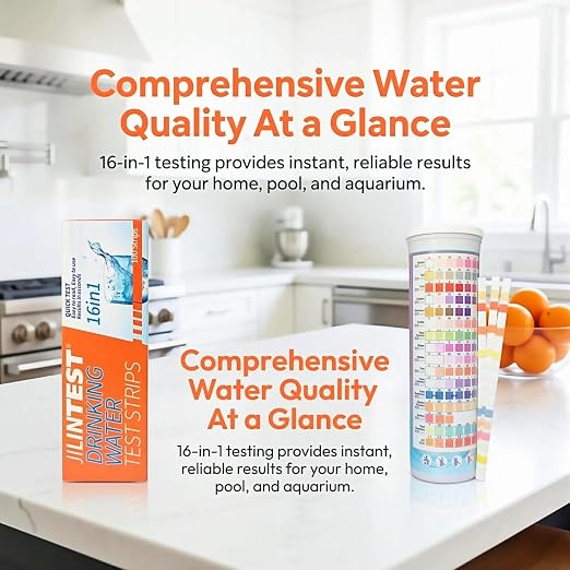 16 in 1 Drinking Water Test Kit Water Tester for Drinking Water | 100 Strips,Home Tap and Well Water Test Kit for Iron, Copper, Nickel, Zinc, Cobalt ,PH,sulfate, nitrite, nitrate.