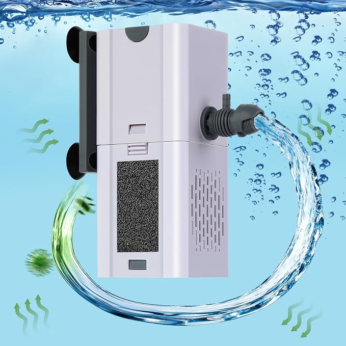 132 GPH 4-In-1 Aquarium Filter, 20-40 Gallon Fish Tank Filters (7 W) | Fish Filter, Filtration And Oxygenation, Filter for Fish Tank with Biochemical Cotton, Multi-Functional Turtle Tank Filter