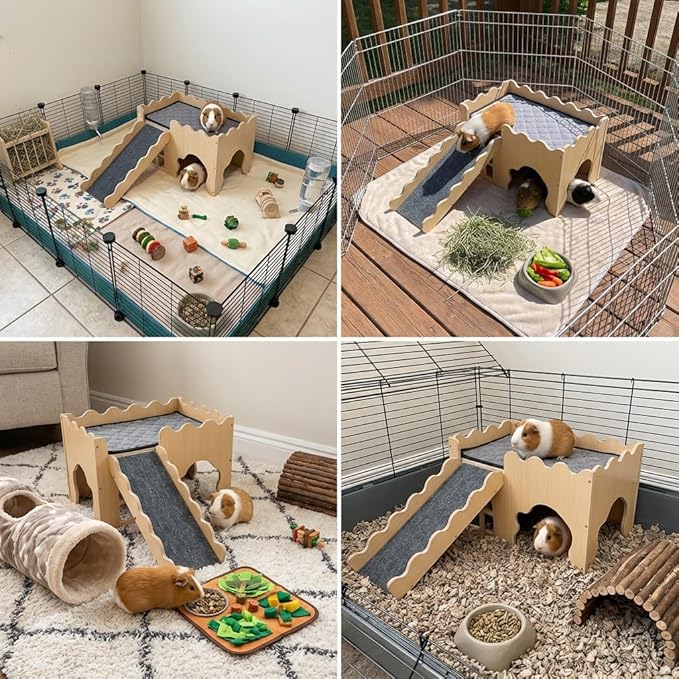 Guinea Pig Hideout Cave House - Natural Rock-Style Small Animal Hideaway for Guinea Pigs & Rabbits, Extra Large Indoor Habitat with Waterproof Liner Included, Chew Proof（Classic Style）